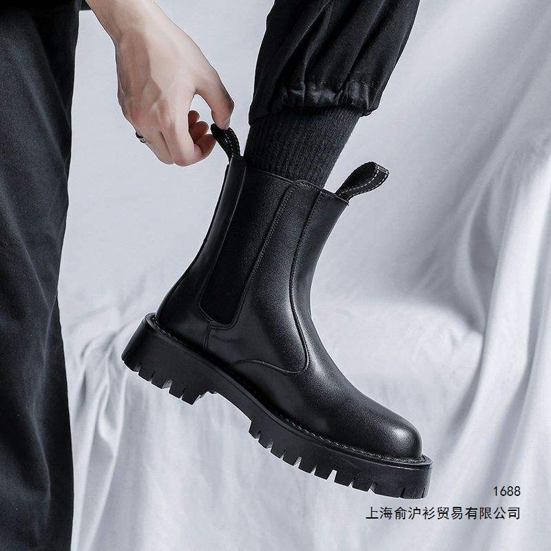 Chelsea Boots for Men, Summer Mid-Calf Boots, Men's Black High-Top Shoes, British Style Cotton Shoes, Fleece-Lined and Thickened Martin Boots