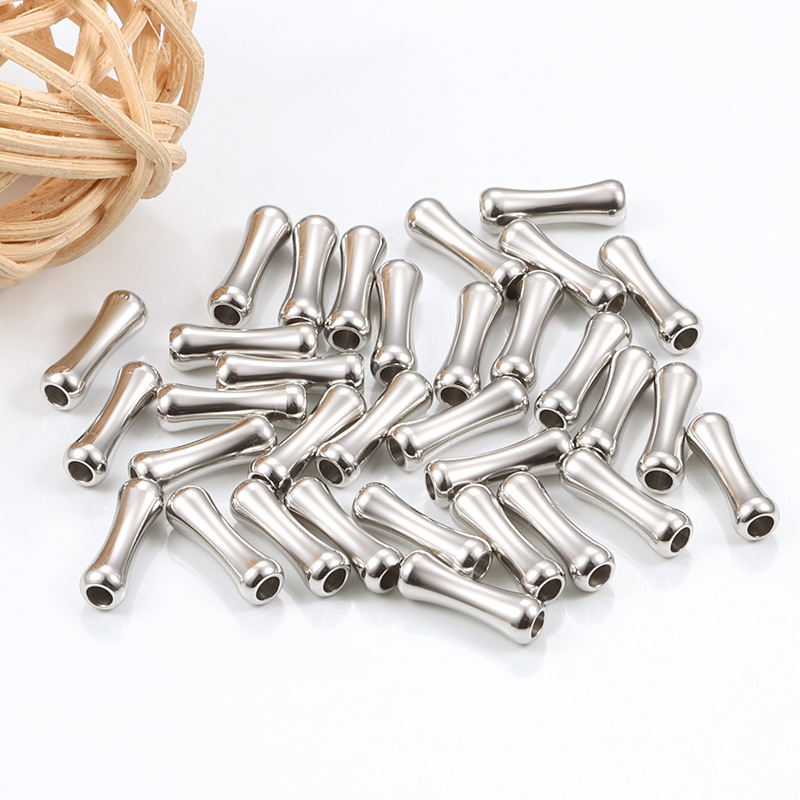 Stainless Steel Material Bamboo, Solid Color Pattern 20 PCS/Package 12 * 4mm Hole 2~2.9mm Stainless Steel Bamboo Solid Color Polished DIY Jewelry Accessories Beads