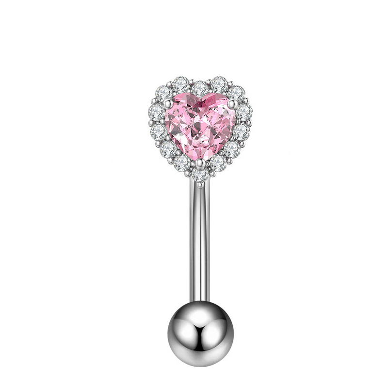 Trendiger Bauchnabelpiercing-Schmuck aus Edelstahl mit rosa Schmetterlings-Zirkonia in Herzform_voghion.com