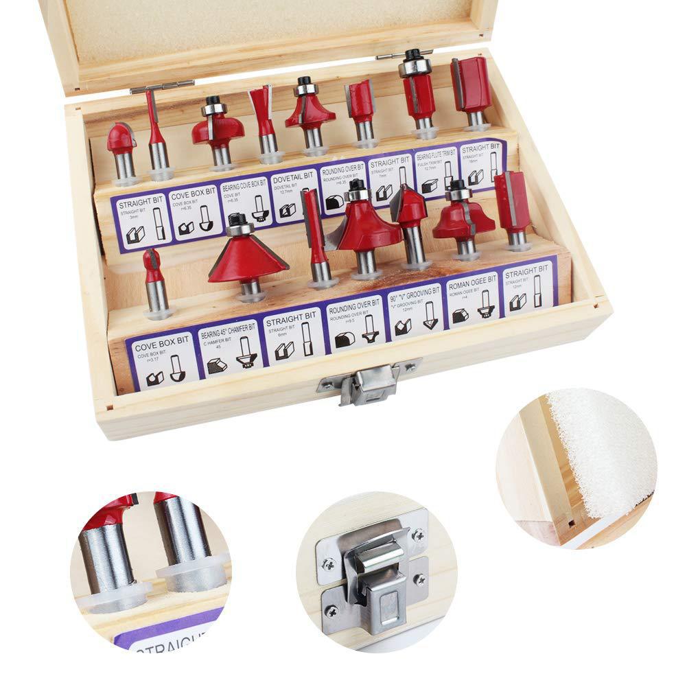 15件套装木工铣刀雕刻机电木铣修边机用刀头刀具开槽花刀涂层