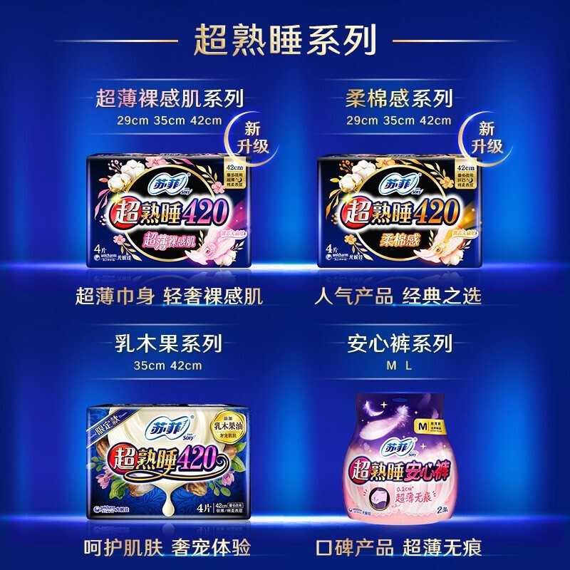 蘇菲衛生巾超熟睡290mm柔棉感纖巧夜用姨媽巾5片整箱批發代發