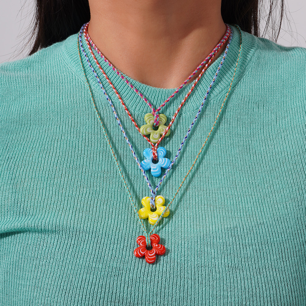 10g Weight glass Pendant Material Pendant Necklace Classification rope Chain Material Woven Chain Chain Type 1 Piece Quantity Holiday, Daily Occasion glass, rope Material Flower Pattern Women's Gender Plating Design Vintage Style, Classic Style Style Vintage Style Classic Style Flower Glass Rope Woven Chain Pendant Necklaces Wholesale 无