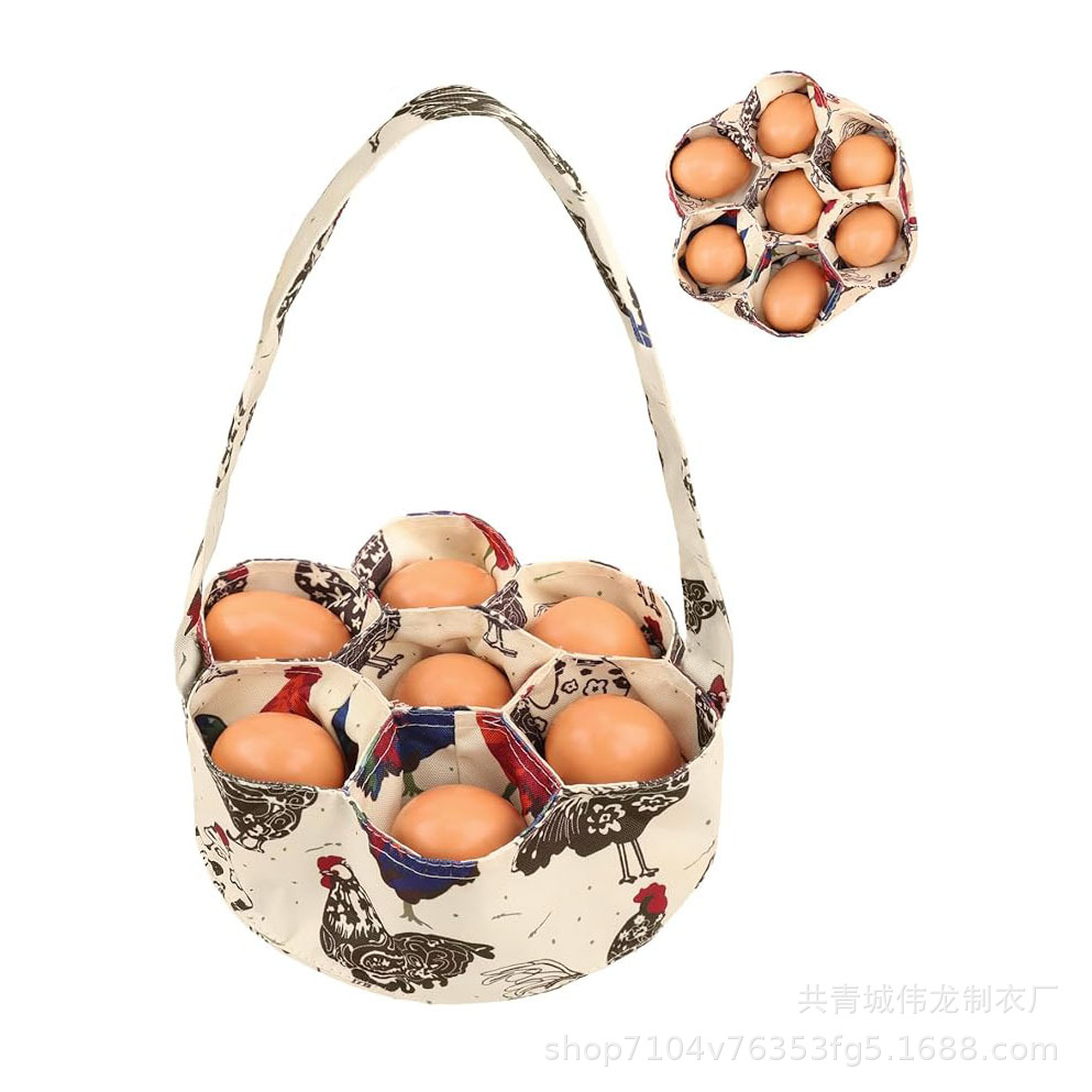 热销跨境鸡蛋收纳篮鸡蛋7个袋口收纳帆布袋母鸡鸭鹅蛋家庭主妇农