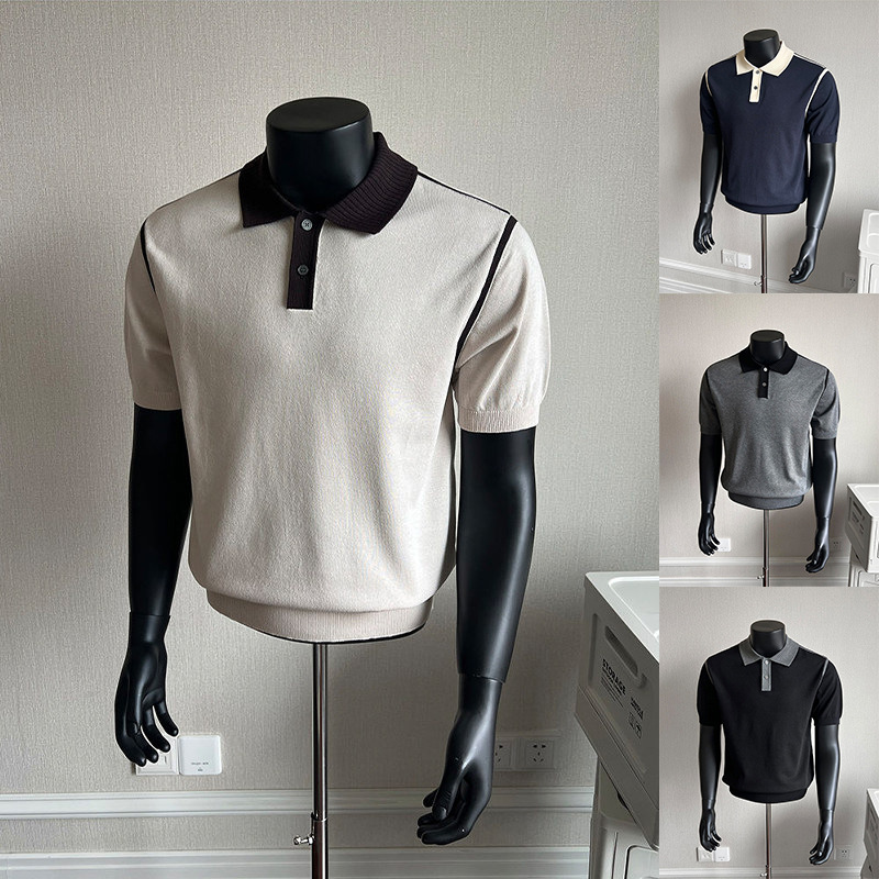 Polo camiseta de punto camiseta de manga corta camiseta de hombre paul línea tridimensional viejo qianfeng verano fábrica transfronteriza al por mayor