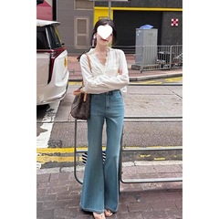 浅色微喇牛仔裤女夏季2025年新款高腰小个子不贴腿显瘦马蹄喇叭裤