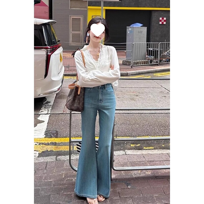 浅色微喇牛仔裤女夏季2025年新款高腰小个子不贴腿显瘦马蹄喇叭裤|undefined