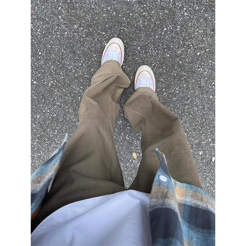 Cleanfit Brown Pants Men's All-Season American Retro High Street Wide-Leg Jeans with a Slight Flare Cleanfit Brown Pants Men's All-Season American Retro High Street Wide-Leg Jeans with a Slight Flare