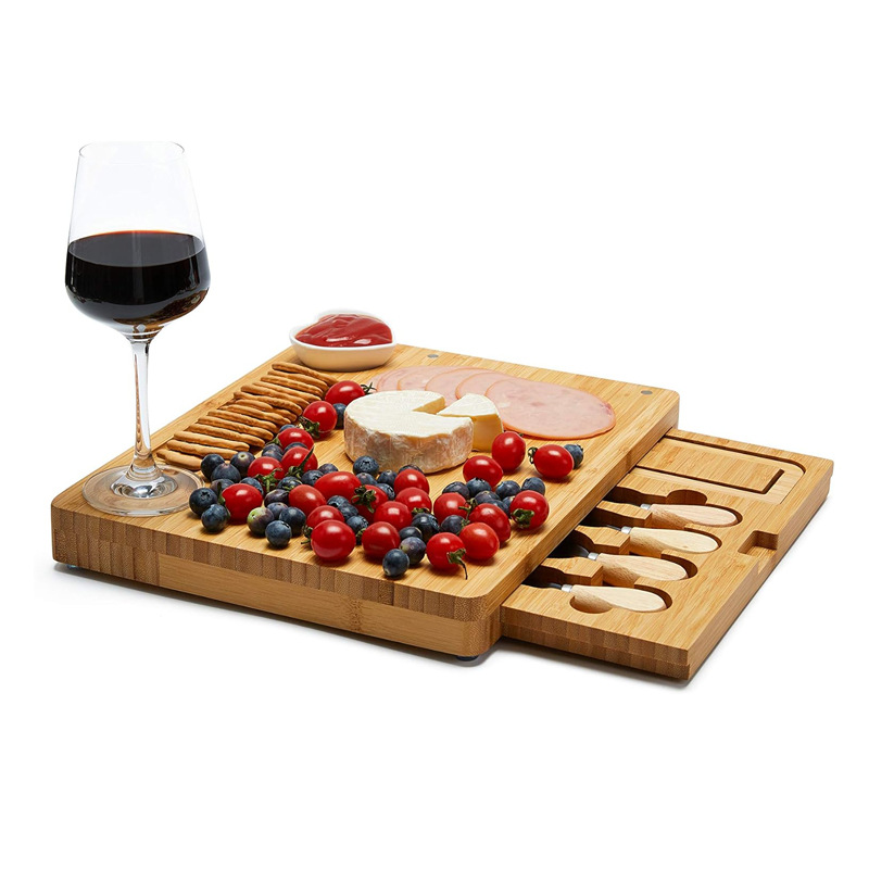 Tablero de cortar de bambú Tablero de queso multifuncional con cuchillo y tenedor Tablero de corte doméstico Bandeja de postre de frutas de fiesta