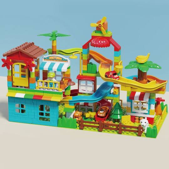 Children's Building Blocks Assembled Big Particle House Villa Rail Car Puzzle Intelligence Development Brain Educational Toy Boy