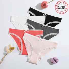 新品纯棉螺纹女士三角裤纯色低腰蕾丝透气双层档少女内裤加工定制