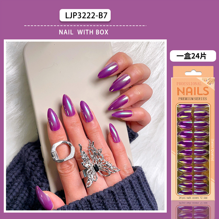Uñas postizas iridiscentes, puntas de uñas de longitud media, uñas postizas largas en caja, puntas de uñas postizas electrochapadas.