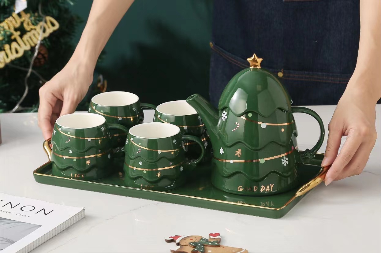 Creativo Estilo nórdico árbol de Navidad botella de agua fría cerámica hogar taza traje combinación de alta apariencia regalo de lujo ligero