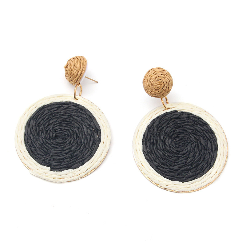 1 Pair Vacation Color Block Raffia Drop Earrings display picture 2