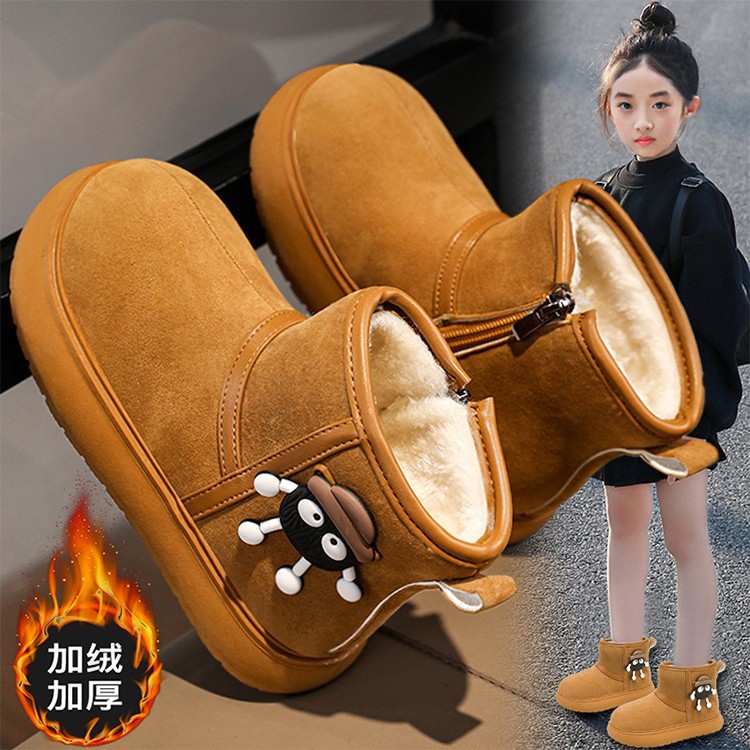 Botas de nieve para niñas en invierno más veludo y grueso 2024 nuevas botas de algodón para niñas calentadas y antideslizantes zapatos de algodón para niños
