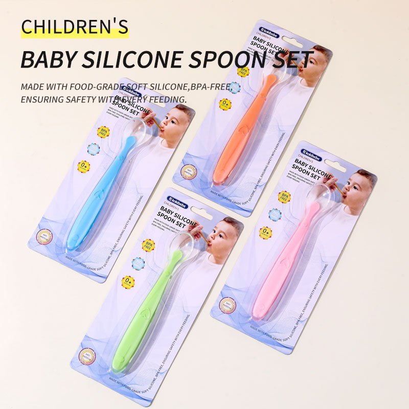 English packaging baby silicone spoon baby training spoon baby complementary spoon silicone soft head spoon