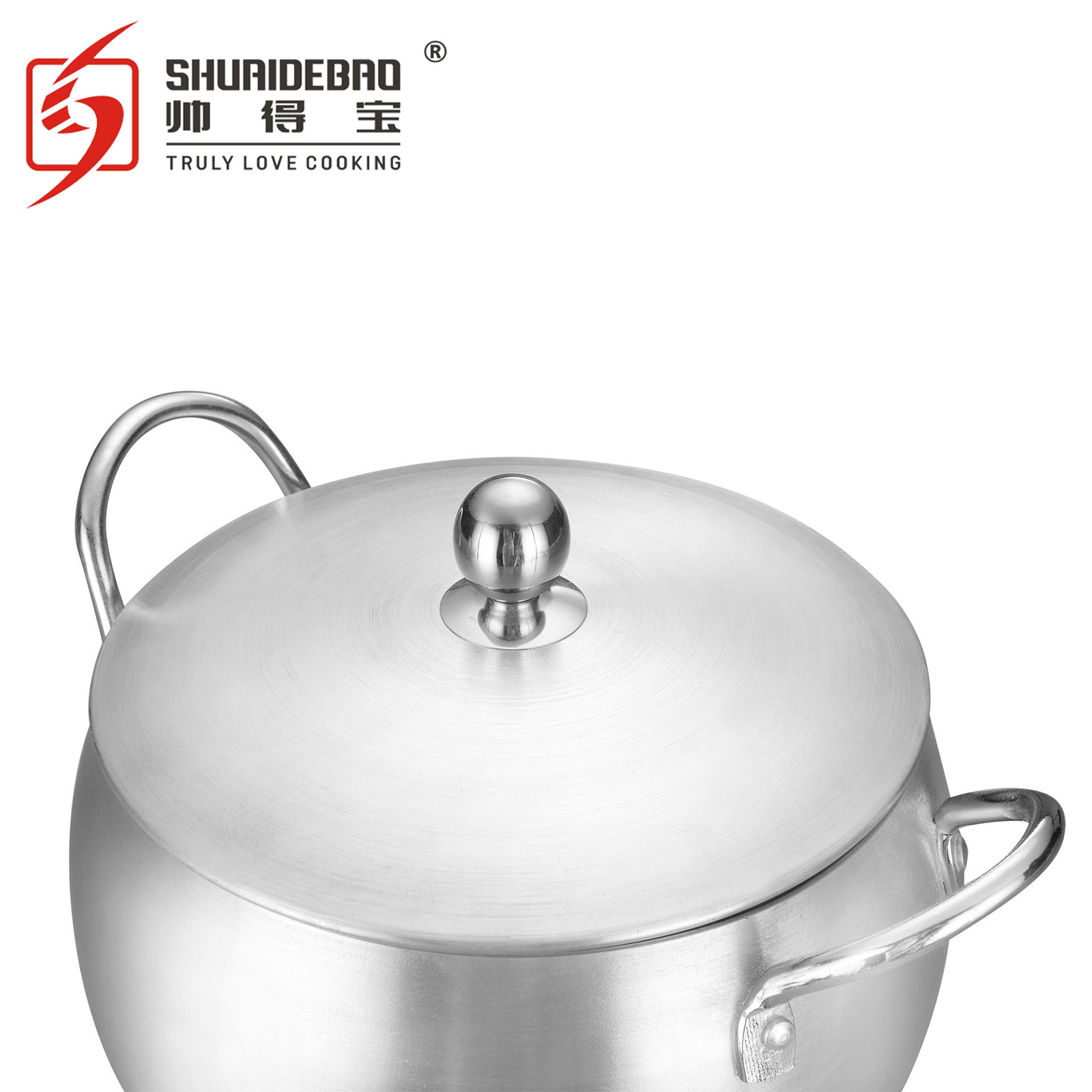 Shuaidebao fuente fábrica exportación aluminio necking lijado olla profundización sopa olla conjunto de diez piezas olla