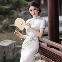 仟金公主 Retro elegante легкий чонсам, китайский стиль, с коротким рукавом