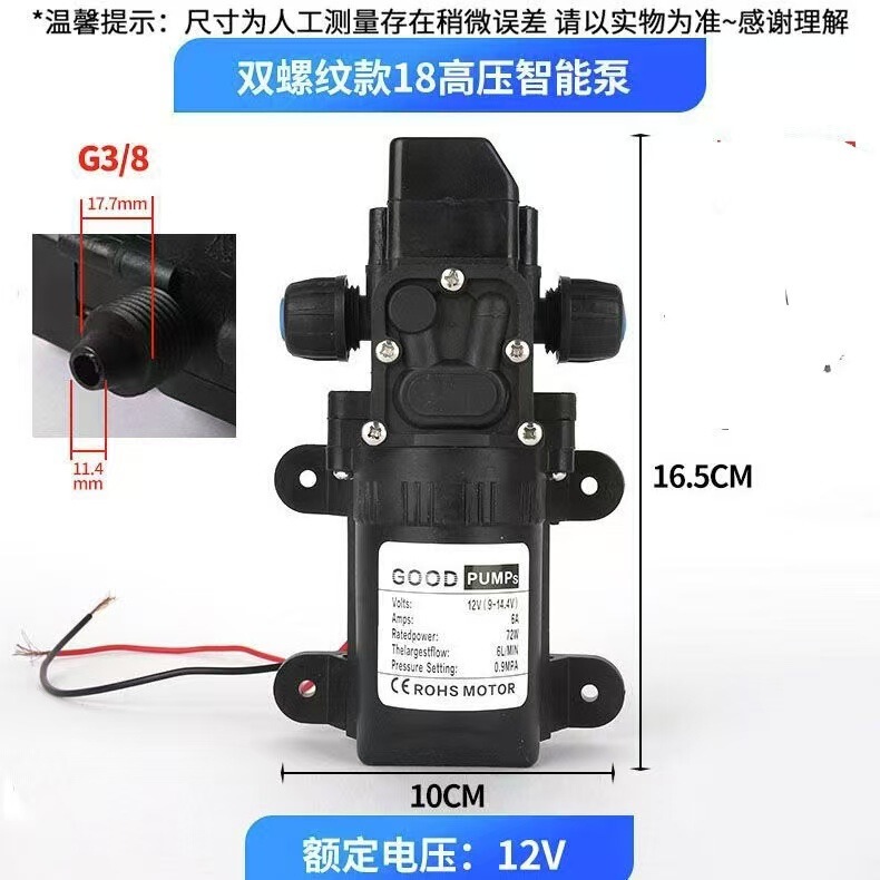 18 Double-Threaded Water Pump Multi-Purpose 12V Diaphragm Pump High-Power Car Washer Water Pump Portable Cleaning Car Wash Tool
