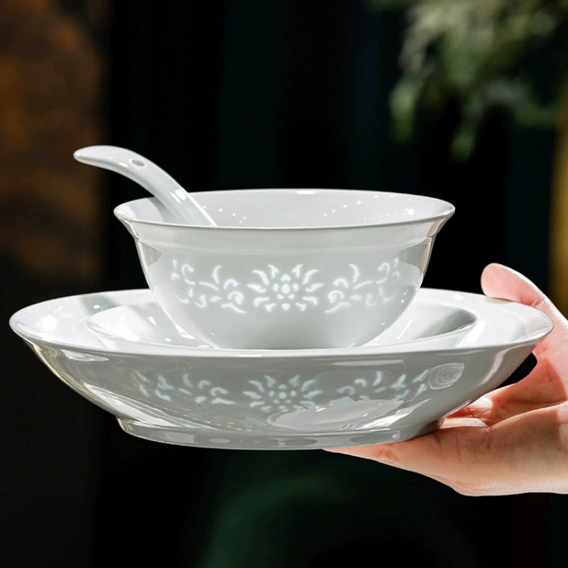 Jingdezhen белый фарфор Линглонг посуда глазурованный набор тарелок совмещенная элитная посуда для дома подарок здоровье для переезда
