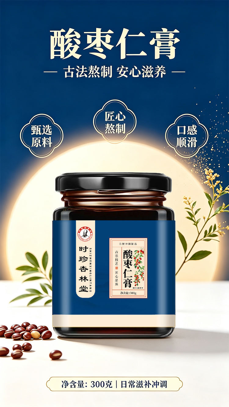 Suan Zao Ren Gao (Ziziphus jujuba var. spinosa) — Traditional Jujube Seed Herbal Paste, 300g Jar key features