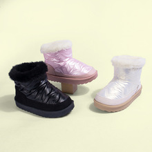 2025年冬季新款防水布保暖儿童雪地靴时尚压花中小童宝宝套脚棉靴
