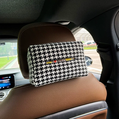 Car tissue box/set hanging sun visor tissue - houndstooth-plain-and-elegant