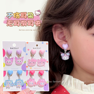 Kuromi Kidsren's Ear Clips for Women Without Pierced Ears 2025 New Earrings Cute Cartoon Anti-Pain Earrings Baby Jewelry Summer