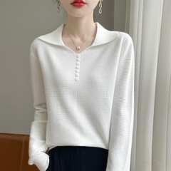 高级感Polo衫女2025新款内搭打底衫秋季翻领针织衫长袖娃娃领上衣