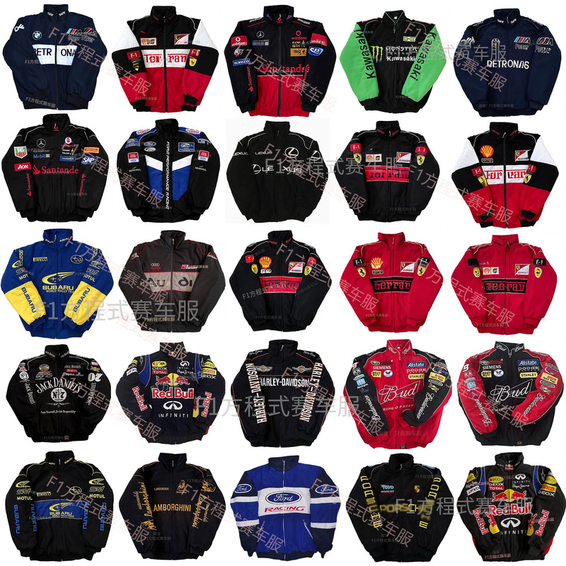 American Racing Suit F1 Cotton-padded Coat American Jacket Men's Baseball Suit Women's Motorcycle Riding Suit Coat Windproof Cotton Embroidered