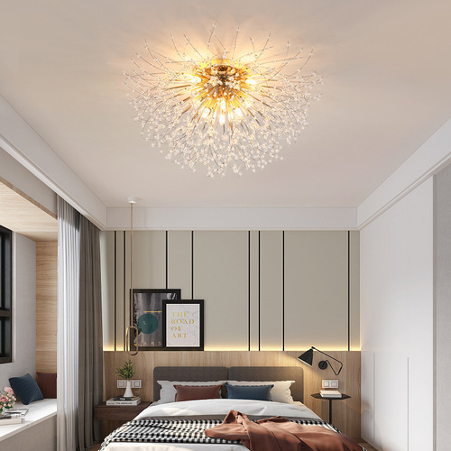 Bedroom crystal ceiling lamp dandelion romantic creative personality art Nordic restaurant lamp study master bedroom lamp