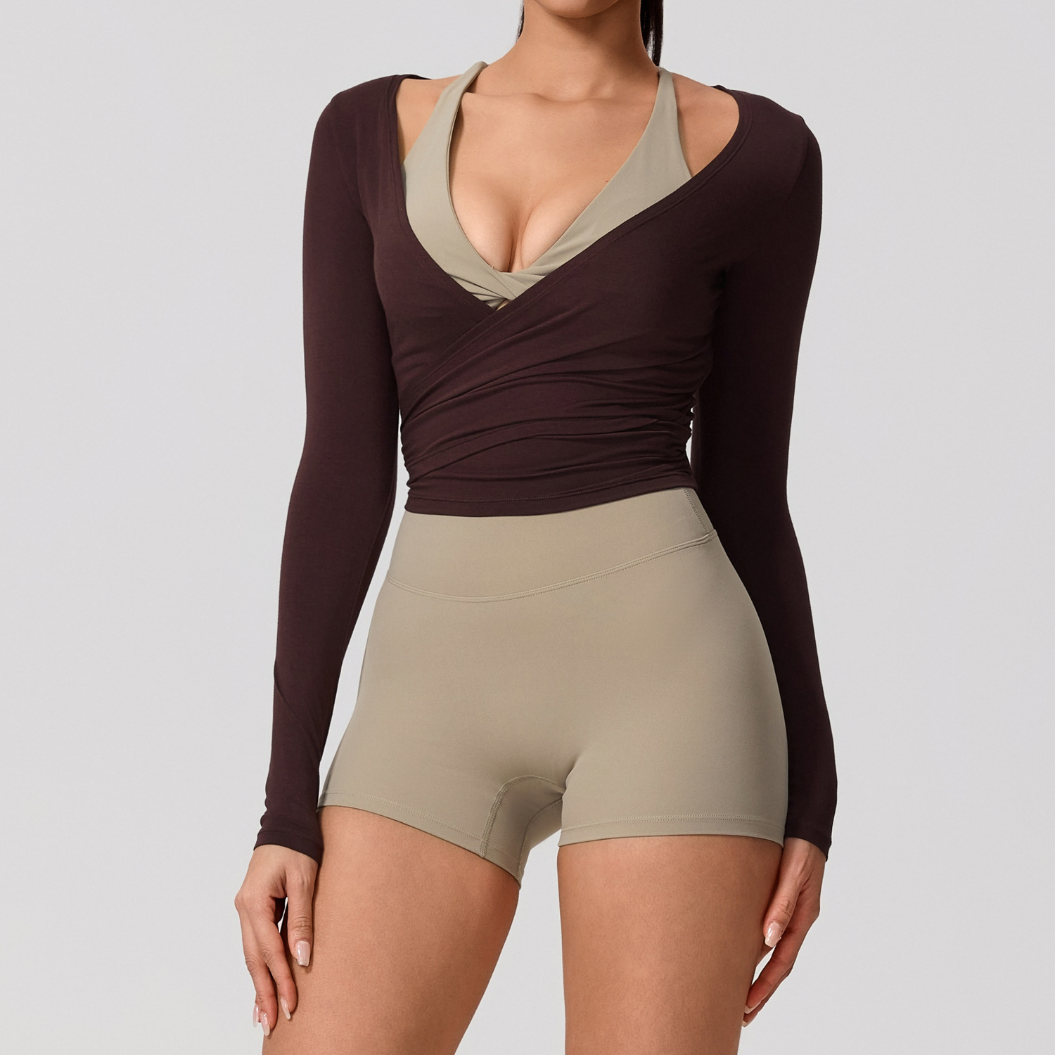 Nuevo traje de yoga de manga larga para mujeres piel delgada bailarina Pilates secado rápido para mejorar la sensación de camiseta deportiva image 9