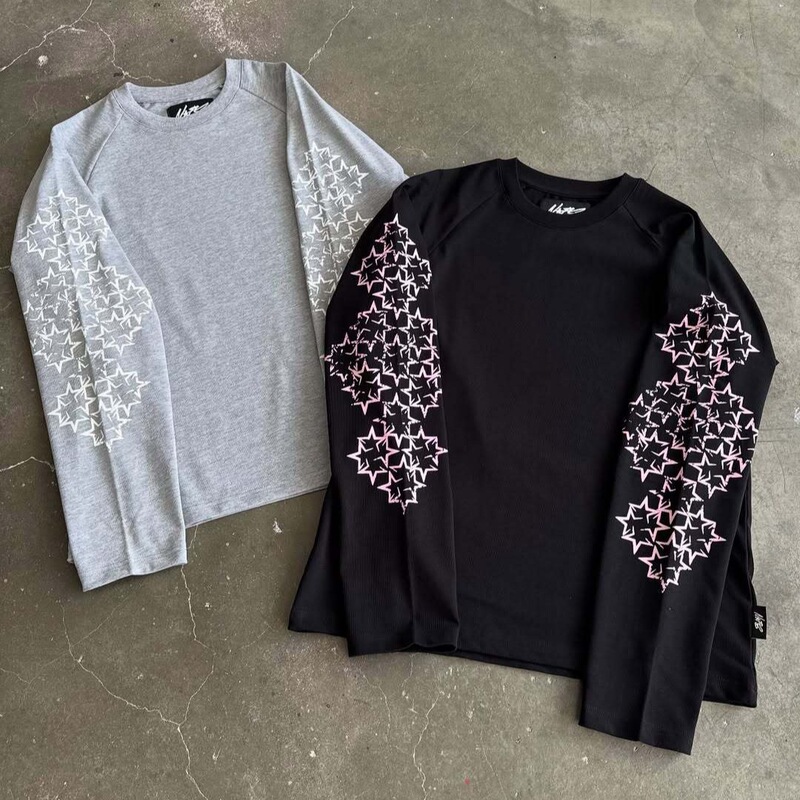 European and American cross-border printed long-sleeve high-street fashion unisex casual long-sleeve Y2K top in black, pink, gray, and white European and American cross-border printed long-sleeve high-street fashion unisex casual long-sleeve Y2K top in black, pink, gray, and white