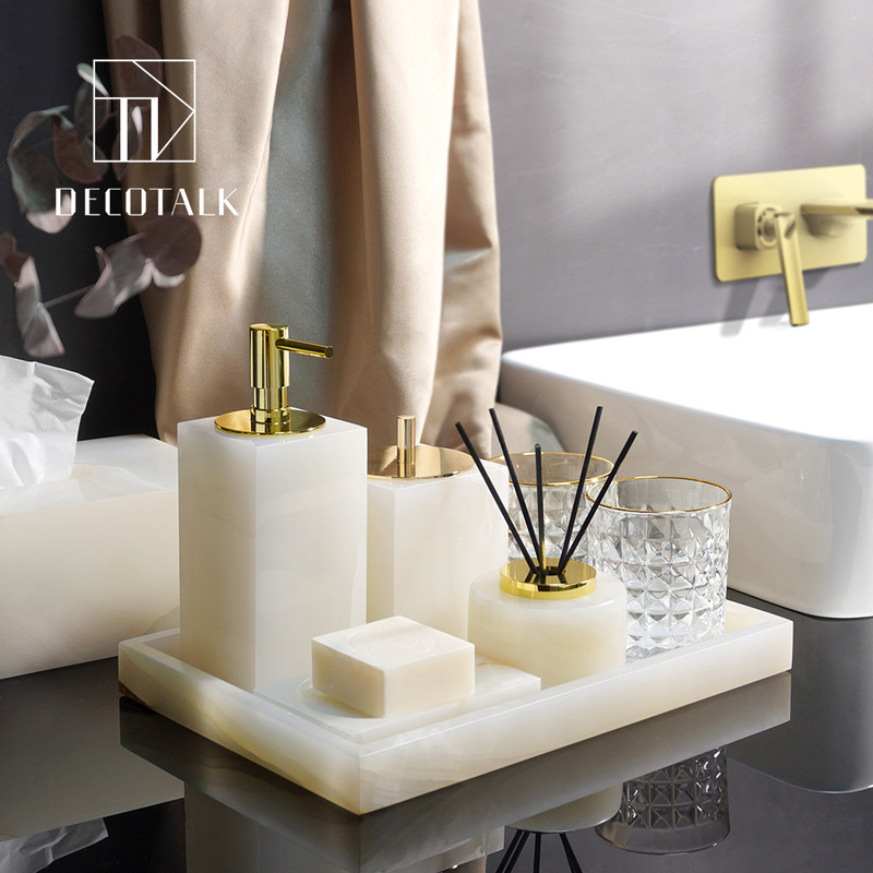 White Jade Marble Bathroom Kit Light Luxury Bathroom Supplies Set Washbasin Accessories Tissue Box Aromatherapy Tray