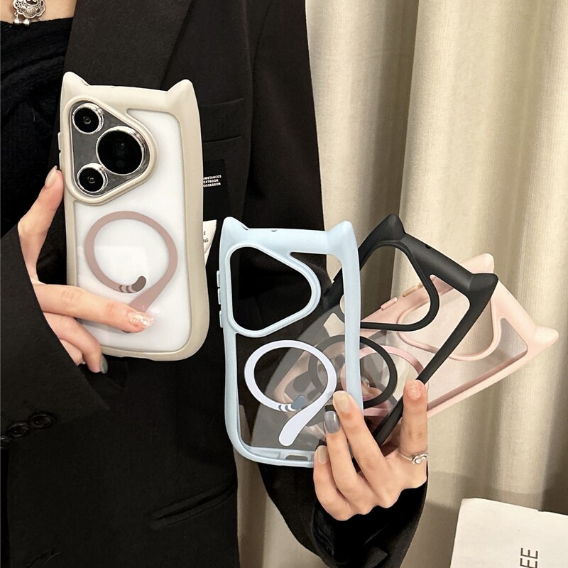 Huawei MATE60PRO Phone Case Cat Ear Magnetic Pura70 Transparent Acrylic NOVA12 Hard Case