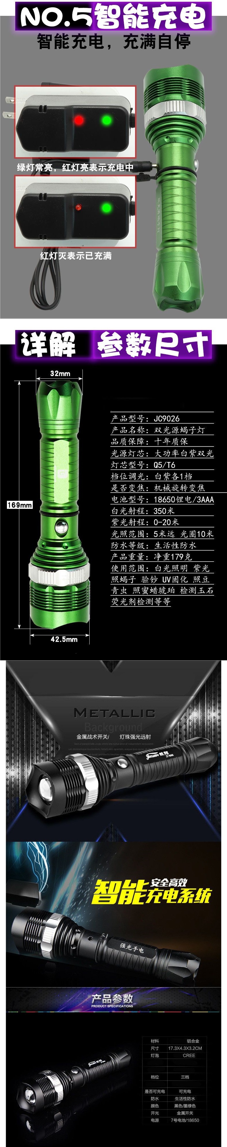 Scorpion lamp, ultra-bright purple light, specialized for catching scorpions, rechargeable UV flashlight for money detection