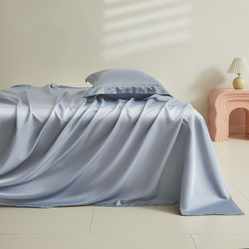 Sábana fresca de color puro, una sola pieza, colcha de hielo para dos personas, funda de almohada individual, dormitorio de estudiantes, traje de tres piezas, verano, seda no tangsi
