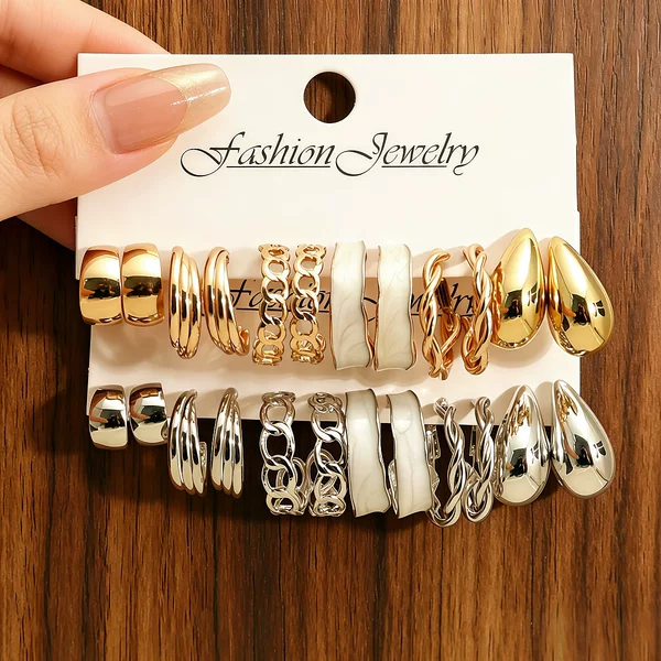 European and American Cross-Border Gold and Silver Two-Tone Earring Set, High-End and Elegant Earrings for Women, Niche Design, Versatile Ear Hoops Wholesale