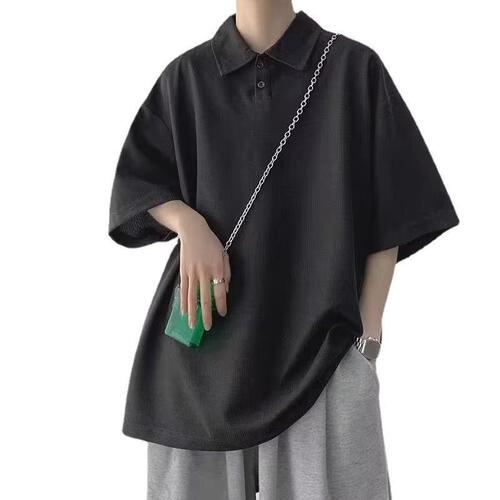 Men's Short Sleeve Summer Loose Casual Checkered Polo Shirt, Ins Hong Kong Style Trendy Versatile Collared Top