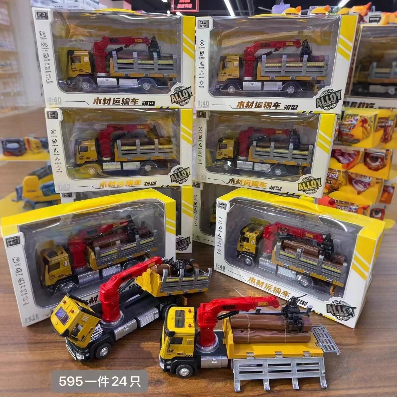 Alloy Wood Transporter Toy Car Kidsren's Pull-Back Artificial Wood Grabber Truck Trailer Model for Boys and Girls