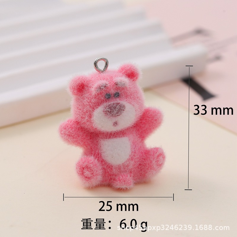 新しい植毛樹脂ペンダントイチゴクマ樹脂アクセサリー diy 携帯電話ケース装飾品キーホルダー材料パッケージ卸売|undefined