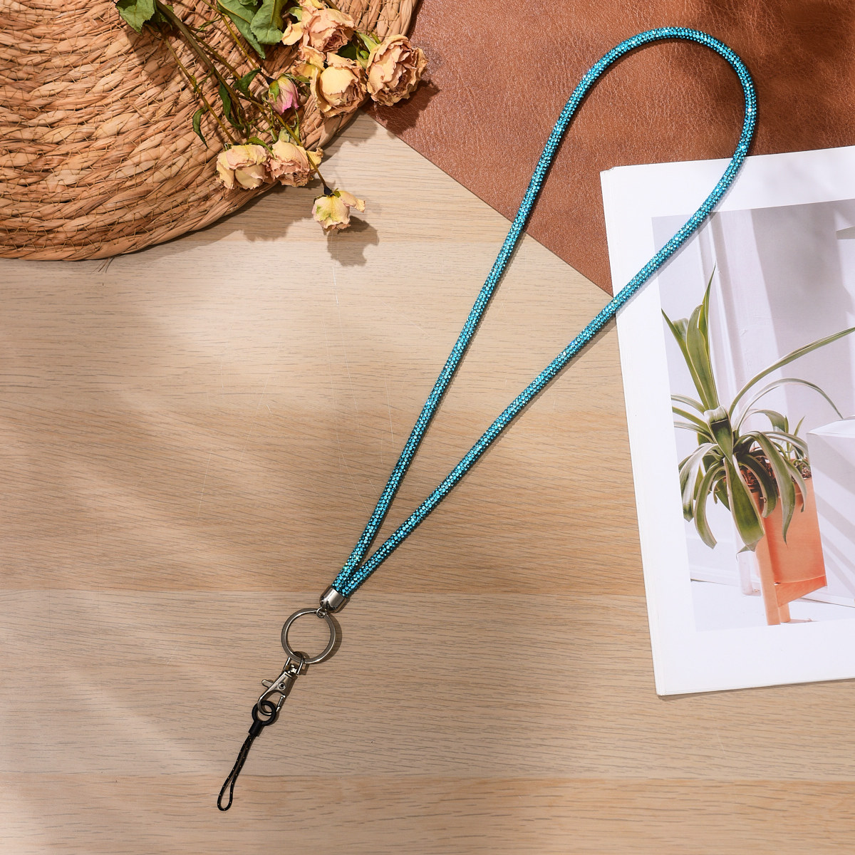 레이크 블루 - 풀 다이아몬드 행잉 체인 + 랍스터 걸쇠 + 슬링 - 행잉 넥 스타일