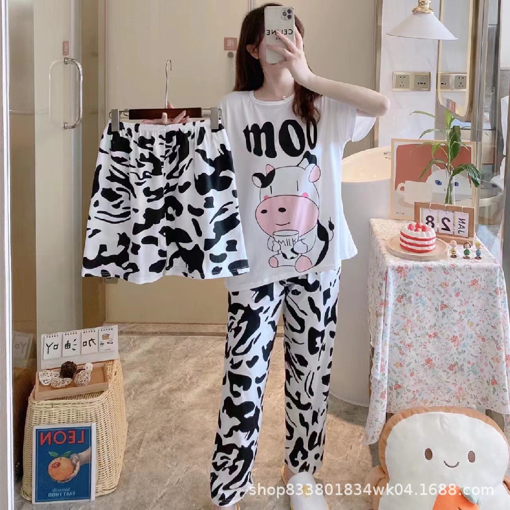 Pijamas transfronterizos de leche de verano pantalones de manga corta tres piezas de dibujos animados lindos ropa de hogar de comercio exterior de labu