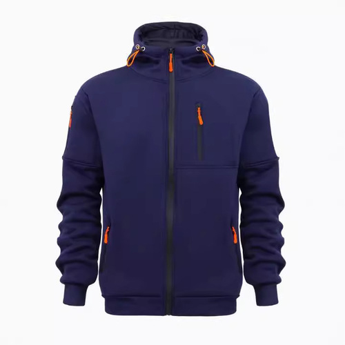 Cross-border latest popular large men's hooded sweatshirt, immediate sporty style zippered sweatshirt with multiple pockets