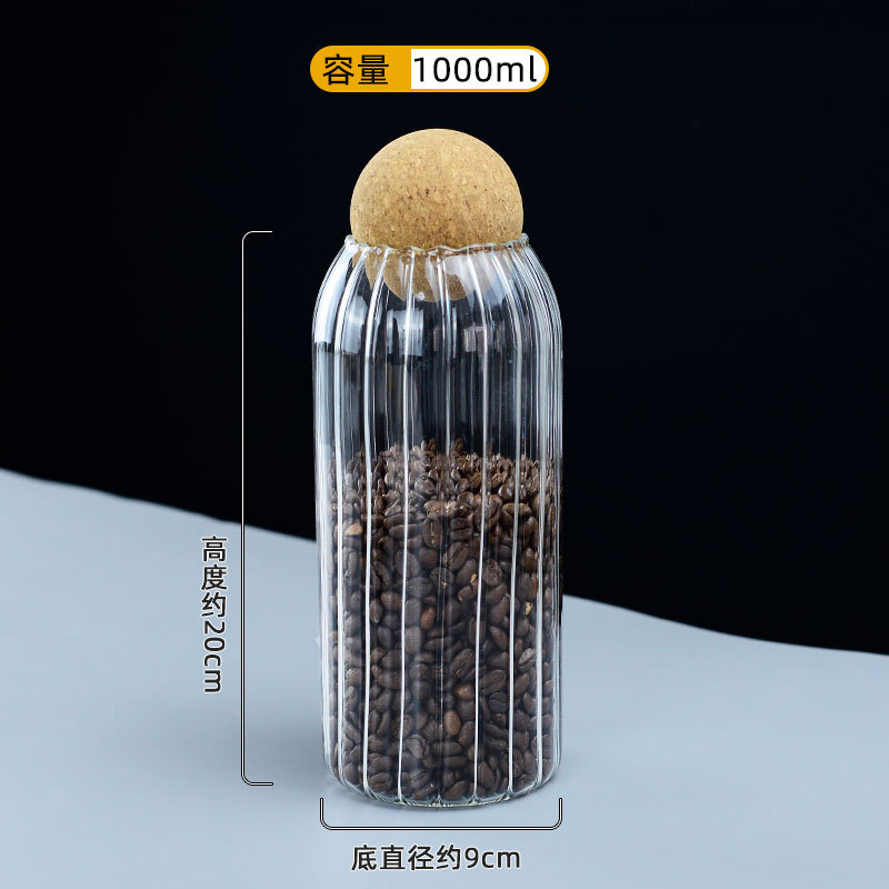 Frasco de almacenamiento de vidrio transparente tarro de té frasco de vidrio de corcho esférico Frasco de almacenamiento de granos de frutas secas de cocina