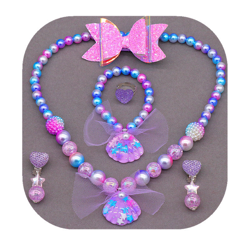Collar de princesa para niños Bracelet Joyería Conchas de sirena Collar de perlas accesorios de traje de baño de niña