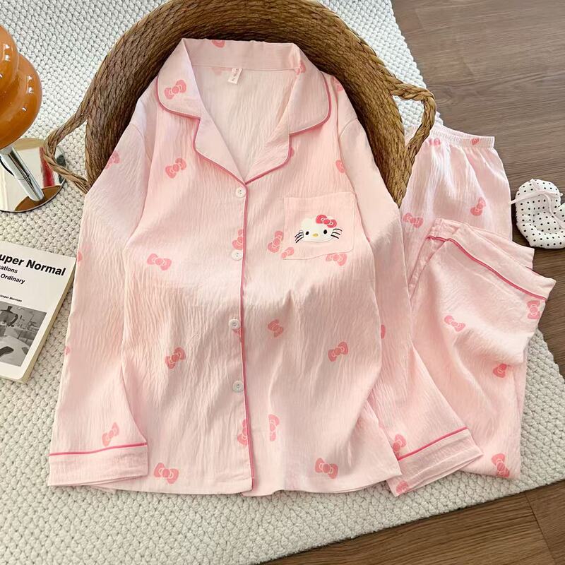 Cross-Border Wholesale Cartoon Cloud Cotton Long-Sleeve Long-Pants Pajamas for Women, Sweet and Stylish Homewear Set for Outerwear Cross-Border Wholesale Cartoon Cloud Cotton Long-Sleeve Long-Pants Pajamas for Women, Sweet and Stylish Homewear Set for Outerwear