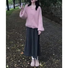 2025超火一整套大方得体轻奢高级减龄洋气粉色针织毛衣两件套装裙