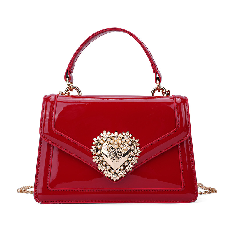 Bolso de cadena de textura transfronteriza 2025 nuevo bolso de amor bolso de hombro de sentido avanzado bolso de mensajero brillante de charol mujer