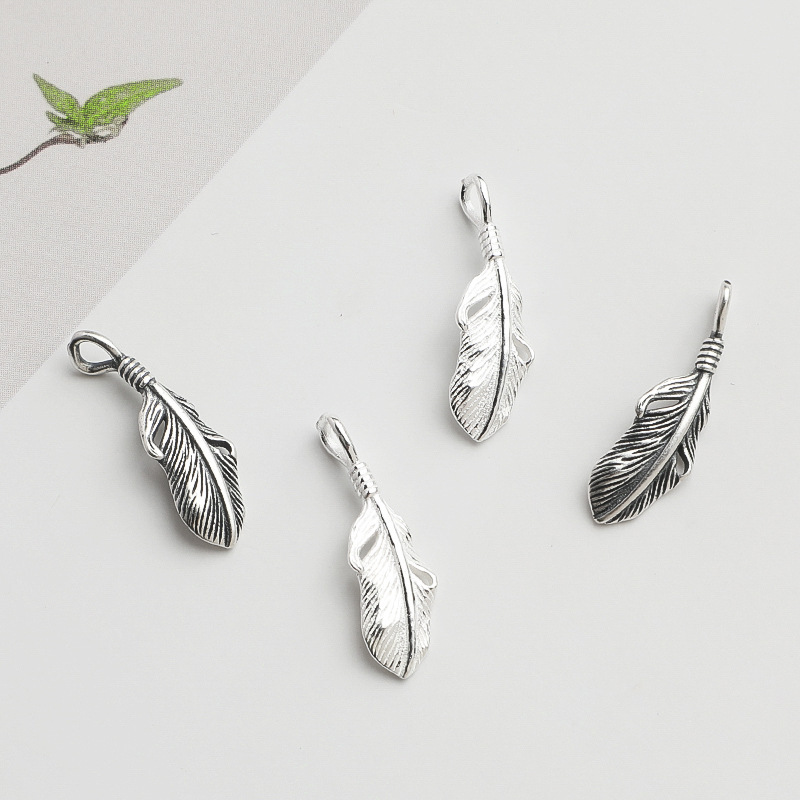 S925 Sterling Silver Retro Feather Pendant DIY Handmade Beaded Rope Crystal Bracelet Necklace Pendant Jewelry Accessories S925 Sterling Silver Retro Feather Pendant DIY Handmade Beaded Rope Crystal Bracelet Necklace Pendant Jewelry Accessories