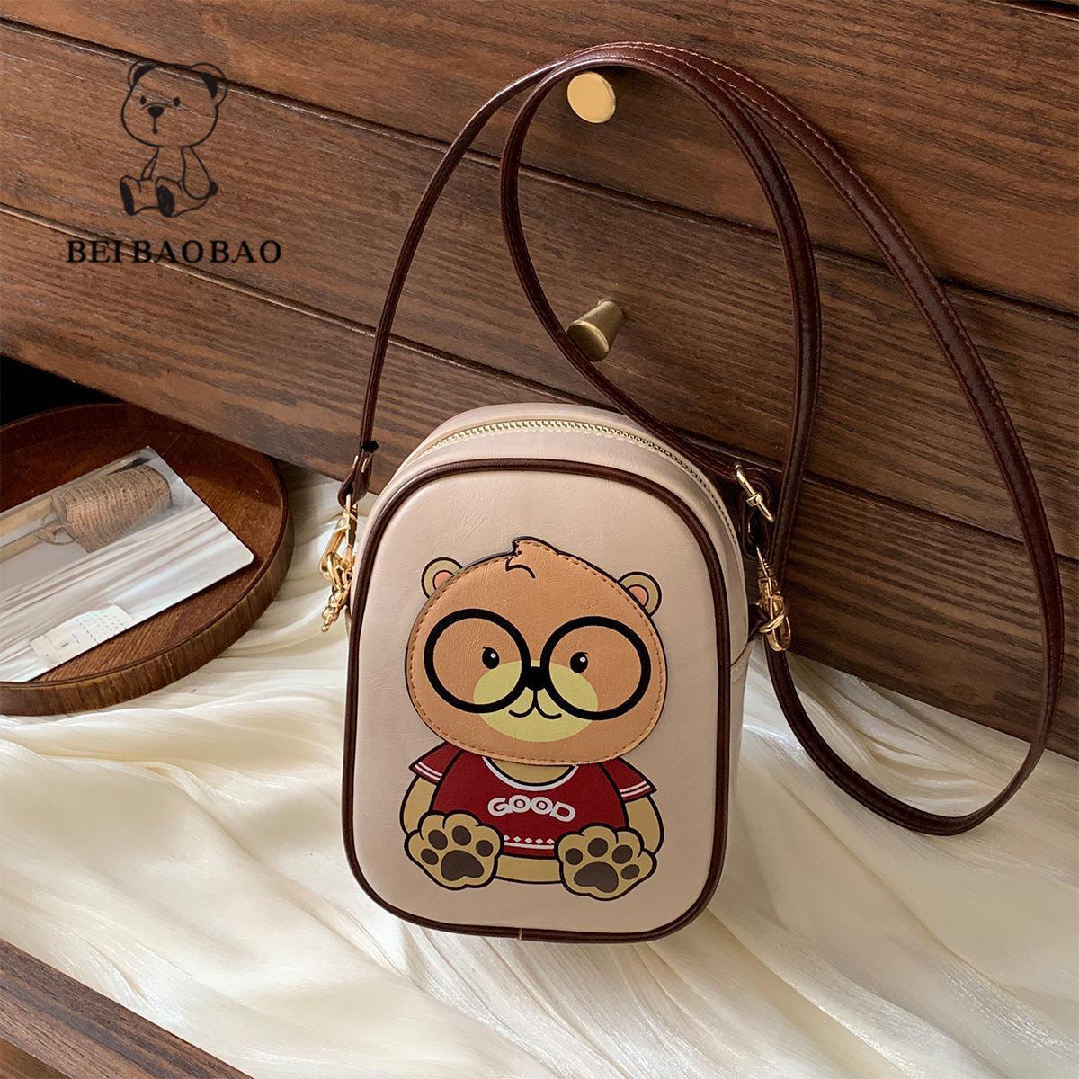 2025 nuevo oso de dibujos animados bolso de teléfono móvil de moda femenina versátil bolso de hombro adorable mini bolso vertical